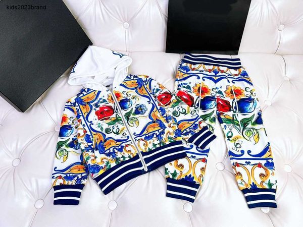 Nouvelles filles survêtement automne enfants vêtements de marque bébé deux pièces ensemble taille 90-150 veste à capuche et pantalon à imprimé floral Nov10