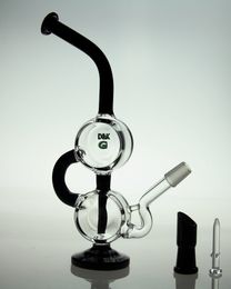 New Glass Bong Black Brand Glass Bong Double Recycler Bong 14,4 mm