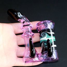 Nuevo Glass Bong Hookahs Dab Rig Recycler Oil Rigs Awesome Triple Cyclone Inline Arm Heady Bongs Gear Perc Water Pipes Bowl Purple Pipe