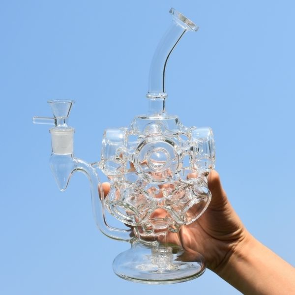 Nouveau verre Bong plate-forme pétrolière Shisha Transparent 9 cercles brûleur à mazout narguilé eau verre tuyau clair Dab plate-forme fumer tuyaux