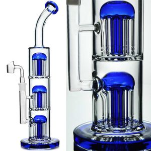 Cachimba gruesa Bongs Cámara triple con brazo Árbol Percs Tuberías de agua Burbujeador de vidrio Dab Rig Cenicero para fumar con junta de 14 mm