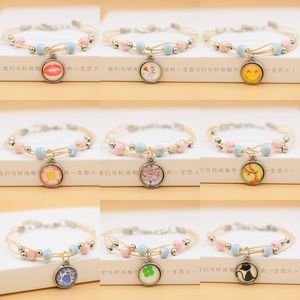 Nueva pulsera de cabujón de cristal, venta al por mayor, pulsera de flores secas románticas para mujeres y niños, regalo para niñas bonitas