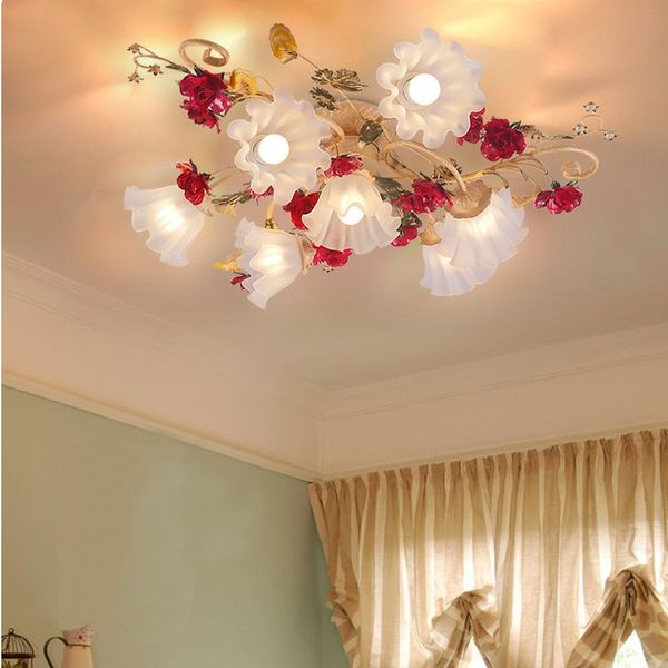 Nouveau verre plafonniers pays américain salon lampe fille princesse chambre romantique Rose mariage chaud chambre éclairage à la maison