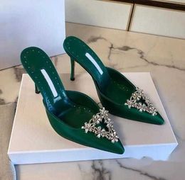 Новые стеклянные тапочки-мюли из натурального шелка без шнуровки, туфли на высоком каблуке с острым носком, роскошные дизайнерские тапочки на высоком каблуке, женская фабричная обувь на шпильке