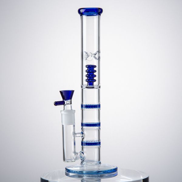 13 pulgadas Hookahs Straigt Tube Oil Dab Rigs Alta calidad Honeycomb Birdcage Perc Glass Bong Triple Percolater Tubos de agua transparentes con tazón o Banger