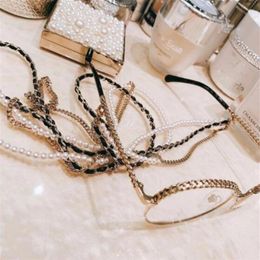 Nouvelles verres cha￮ne r￩tro Lunes de personnalit￩ Lonyard mode perle collier multicouche pour femmes accessoires de luxe Gift297s