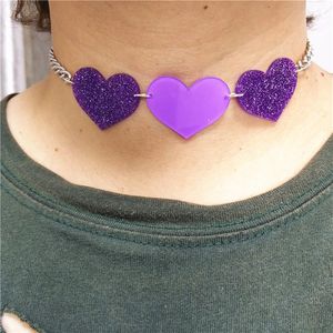 Nieuwe Glitter Pruple Peach hart Chokers Ketting voor Vrouwen Mode Vrouw Ketting Sieraden Accessories276g