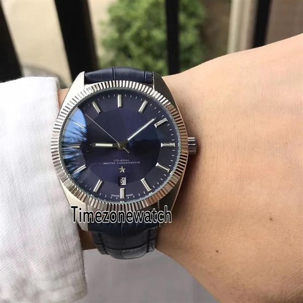 Nuevo Globemaster Blue Dial Reloj automático para hombre Caja de acero Bisel estriado Esfera azul Correa de cuero azul 130 33 39 21 03 001 Relojes E339x