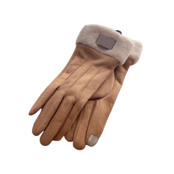 Nuevos guantes Diseñador Otoño e invierno Cálido Felpa A prueba de viento Mitones de cinco dedos Piel integrada Más Terciopelo Ante Antideslizante Ciclismo Carta Guantes de marca