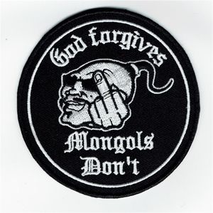 New God Forgives Mongols Don't Motorcycle Club Biker Brodé Patch Fer Sur Vêtements Avant Veste Gilet Rider Patch 3 5quo279O