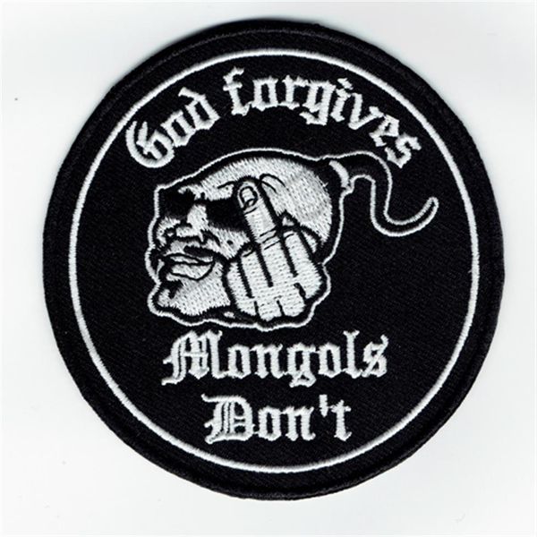 New God Forgives Mongols Don't Motorcycle Club Biker Broderad Patch Iron On Clothing Frontjacka Väst Rider Patch 3 5quo230Q