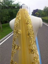 Nouveau or 3m 4m 4m 5m Bling Sequins Lace Lace Cathedral Wedding Veil Colorful Bridal Veil avec peigne