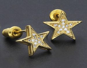 Nieuwe Gouden Bling Diamant Heren Hip Hop Pentagram Oorbel Studs Gepersonaliseerde Iced Out Zirconia Stud Oorbellen Rapper Sieraden Geschenken voor 1662914