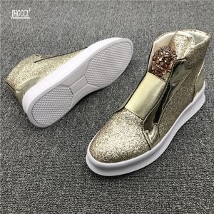 Nieuwe gouden laarzen pailletten heren groot formaat 46 heren platte casual schoen comfortabele enkel Romeinse cowboy Martin Motorcycle laarzen bota's para hombre p26