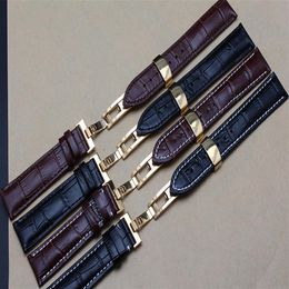 Nieuwe gouden vlinderimplementatie Hersleutel Band 18mm 19mm 20mm 21 mm 22 mm Echt lederen horloge Men Straps armbanden promotie168r