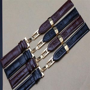 New Gold Butterfly Deployment Fermoirs Watch Band 18mm 19mm 20mm 21mm 22mm Montre en cuir véritable hommes Bracelets Bracelets Promotion213S