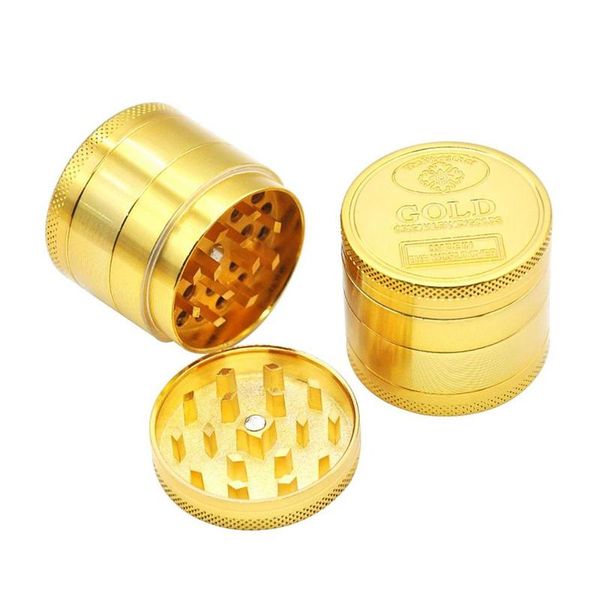 Accessoires pour fumeurs Broyeur de pièces d'or en alliage de zinc 40 MM / 50 MM Herbe en métal à 4 couches avec des dents en diamant Broyeur à épices Miller