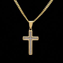 Nouveau pendentif croix en or en acier inoxydable glacé Bling CZ strass pendentif en métal collier 24 pouces chaîne cubaine bijoux Hip hop