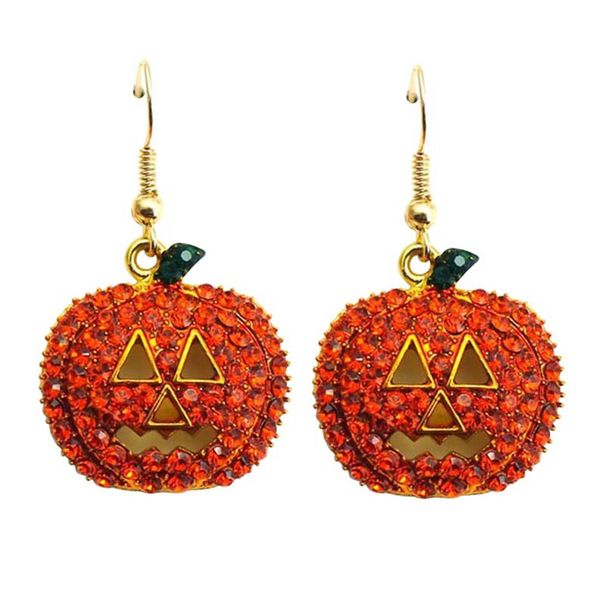 Pendientes colgantes de araña con diamantes de imitación dorados, pendientes colgantes de calabaza, joyería bonita de plantas para Halloween y Navidad, accesorios de regalo al por mayor