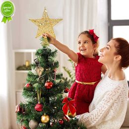 Adornos navideños de estrella de hierro para árbol de Navidad con purpurina dorada nueva para adornos de árbol de fiesta de Navidad familiar