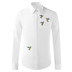 New Gold Kingfisher Borduurwerk Mannelijke Shirts Luxe Lange Mouwen Business Casual Heren Overhemden Slim Fit Tuxedo Man Shirts 4XL