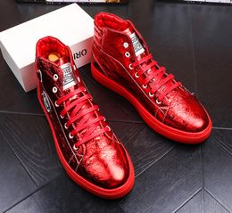 New Gold Lacers S Men Fashion High Metal Top Plateforme Chaussures adaptées aux zapatos décontractés B Hoes Uable Hoes Uitable