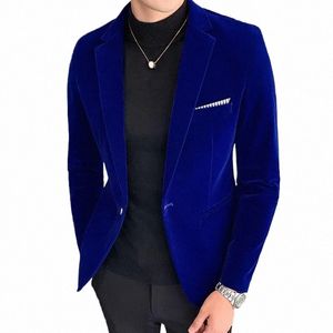 New Gold Veet haut de gamme marque formelle Busin hommes Slim Blazer Social marié spectacle de mariage scène costume de fête veste q1Za #