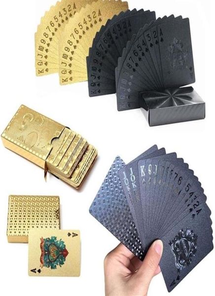 Nouvelles cartes de poker en plastique mat Golden Black Gold Amproofing Pet imperméables Cartes à jouer pour les jeux de table19955590596