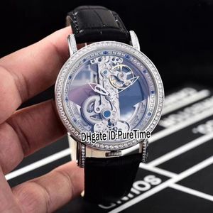 Nieuwe Golden Bridge 42 mm stalen kast met diamanten bezel Innerlijke skelet wijzerplaat Automatische Tourbillon Herenhorloge Sporthorloges Zwart leer C302N