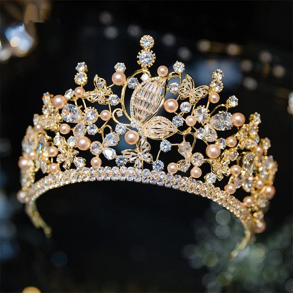 Nouveaux accessoires de cheveux de mariage couronne d'or diadème à la main couronnes de mariée vintage beauté or perle bal headpiece182G
