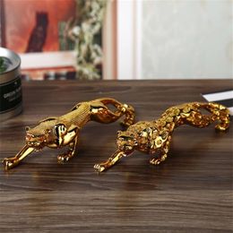 Nouvelle statue de léopard doré résine sculpture moderne animal décoration de la maison 26 cm figurine de léopard dominateur décoration de voiture 201201193S