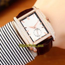 Nuevo Gondolo 5124 5124J-011 Esfera blanca Reloj automático para hombre Caja de oro rosa Bisel de diamantes Correa de cuero Relojes de pulsera deportivos para caballeros de alta calidad