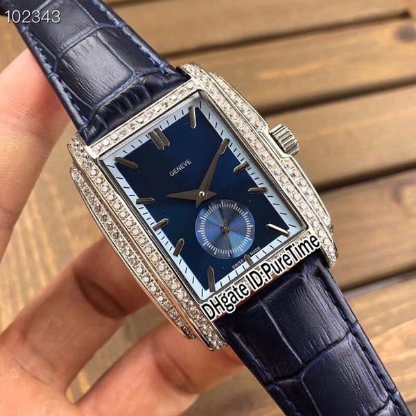 Nouveau Gondolo 5124G-011 Boîtier En Acier Diamant Lunette Blanc Intérieur Cadran Bleu Automatique Montre Homme Bleu Cuir Montres De Sport Puretime Pas Cher E03d4