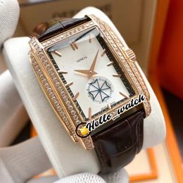 NIEUWE GONDOLO 5124J-011 5124 Black Inner White Dial Automatic Mens Horloge Rose Gold Diamond Bezel Bruin Lederen Band Horloges Hello_Watch E134