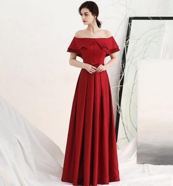 Nouveau magnifique rouge et bordeaux de haute qualité Satin Bateau étage longueur robes de bal robes de soirée sur mesure à lacets dos