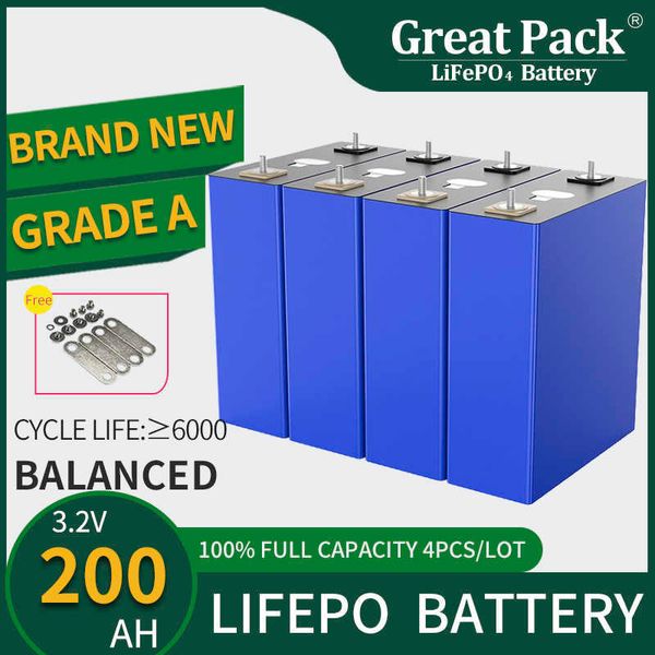 Nouveau grade A 3.2V 200Ah batterie rechargeable au lithium-ion LiFePO4 cycle profond 100% pleine capacité banque de puissance de stockage d'énergie