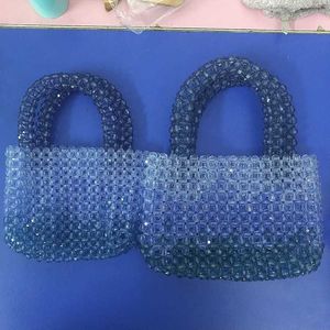 Nouveau dégradé bleu acrylique fait à la main perlé tricoté sac à main mode tendance exquis grand sac 230220