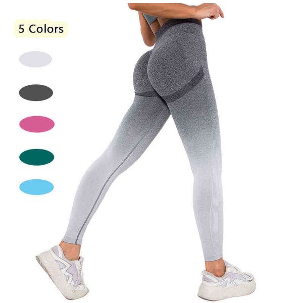 New Gradient Color Sexy Woman Sport Yoga Fitness Leggings Collant Allenamento Vita alta Hip Lift Ladies Long Running Jogger Pants H1221