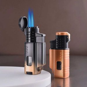 Nouvelle couleur de dégradé trois riches à chasse à la torche à la torche à la torche à la flamme bleu briquet sans gaz sans gaz portable cadeau pour hommes