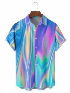 Nouvelle chemise dégradée pour hommes, chemises amples à manches courtes, imprimé décontracté, chemises à revers, chemises de plage décontractées d'été, livraison gratuite M3U9 #