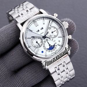 Nieuwe Grand Complication 5204P-001 A2813 Automatische Mens Watch Moon Fase 5204 Witte kiezer Stick Marker Roestvrijstalen stalen armbandheren horloges TWPP TimeZoneWatch