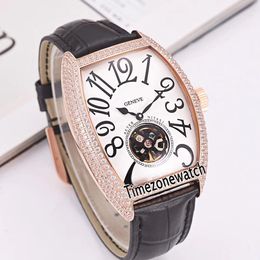 Nieuwe Grand Complications Giga Tourbillon 8889 Rose Gold Diamond Bezel Silver Texture Dial Automatic Mens Horloge Lederen Timezonewatch E46A1