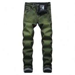 Nieuwe Grijs Groene Heren Jeans Fi Klassieke Stijl Elastische Rechte Slanke Denim Broek Hoge Elastische Skinny Jeans Mannelijke Grote maat Q1av #