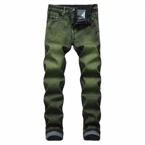Nouveau Gris Vert Hommes Jeans Fi Style Classique Élastique Droit Slim Denim Pantalon Haute Élastique Skinny Jeans Mâle Grande Taille Q1av #