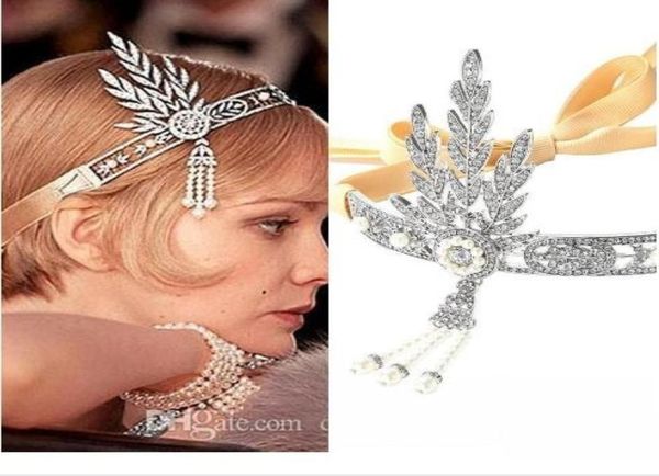 Nuevo Gran Gatsby Diademas vintage Diademas para el cabello Tocados Joyas para bodas Accesorios Cristales de plata Perlas de diamantes de imitación HT5228277