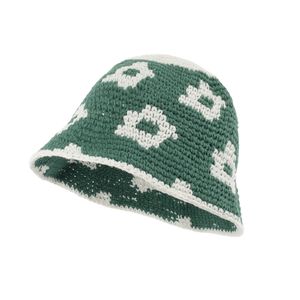 Новые шапки с зеленым цветком для женщин, вязаные крючком вязаные шапочки ручной работы для девочек, сезонная японская уличная шляпа-ведро, кепка Боб
