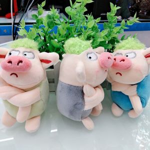 NIEUW GREEN FUR PIG PLUSH TOYCHAIN ​​KEYCHINE Leuke poppenpaar Bag hanger verjaardagscadeau cartoon boze pluche varkens sleutelhangers