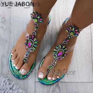 NOUVEAU Vert Or Argent Femmes été bohême diamant sandales plage brillant strass T-strap string tongs Cristal chaussures L230518