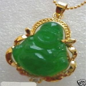 Nouveau collier pendentif bouddha plaqué or jade vert Chain234t