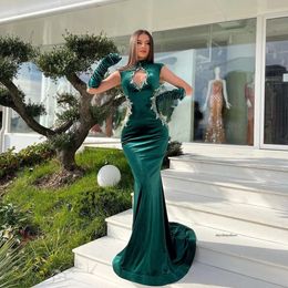 Nouvelle sirène verte Prom 2024 Perles de paillettes Illusion Sexy Robe de soirée Dubaï Celebrity Party Gowns Vestidos de Fiesta 0521